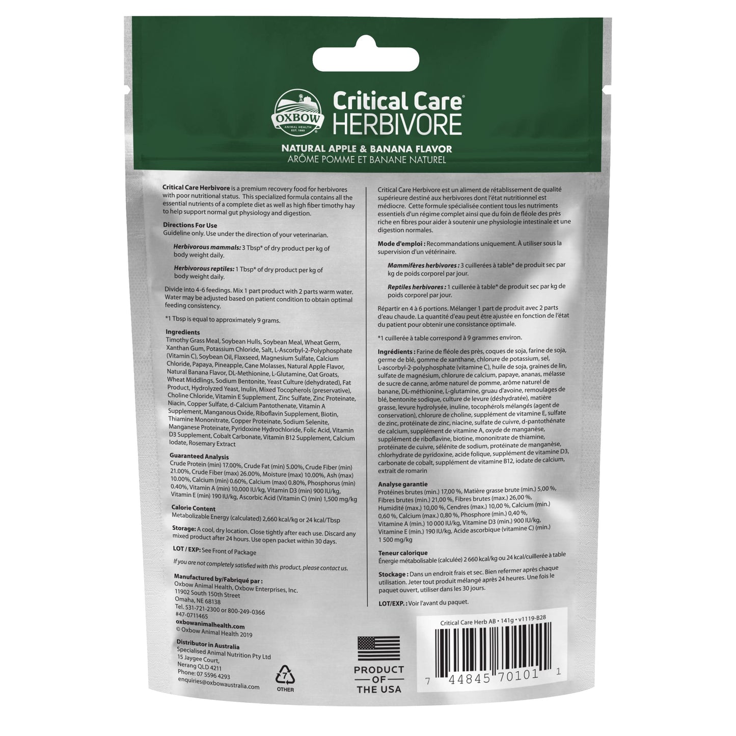 Oxbow Critical Care Herbivore 4.97 oz Apple and Banana