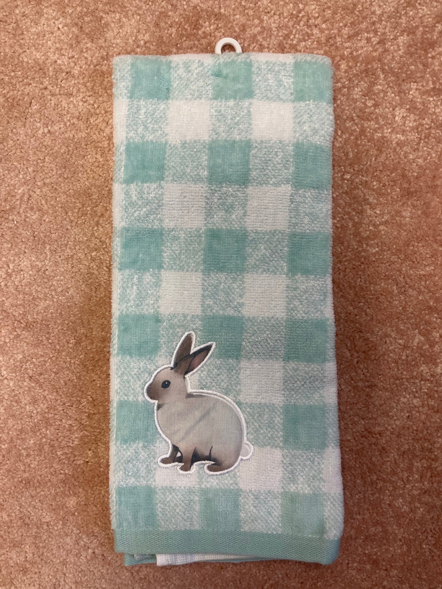 Turquoise Plaid Hand Towel with Bunny