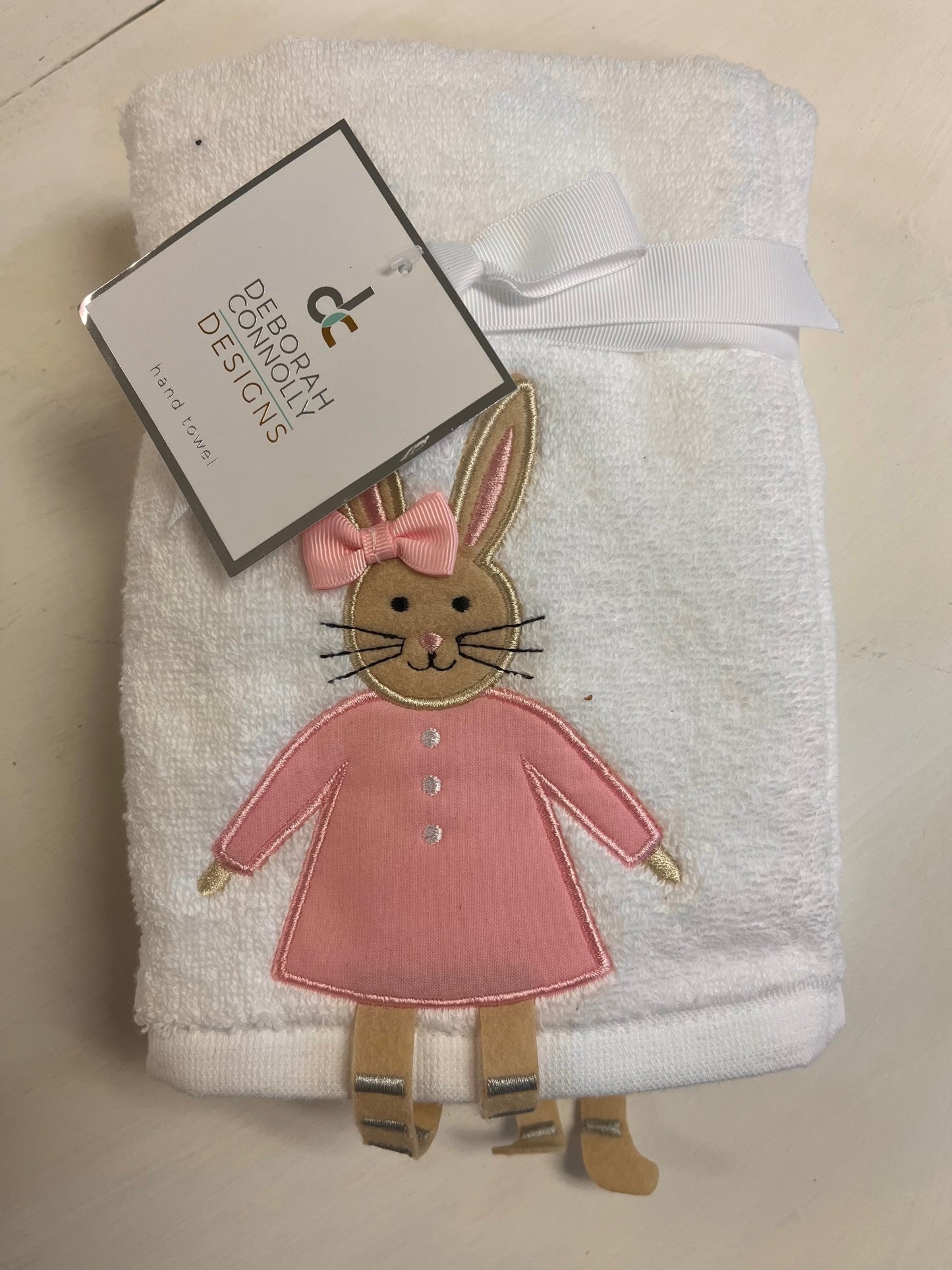 Designer hand towel, embroidered bunny