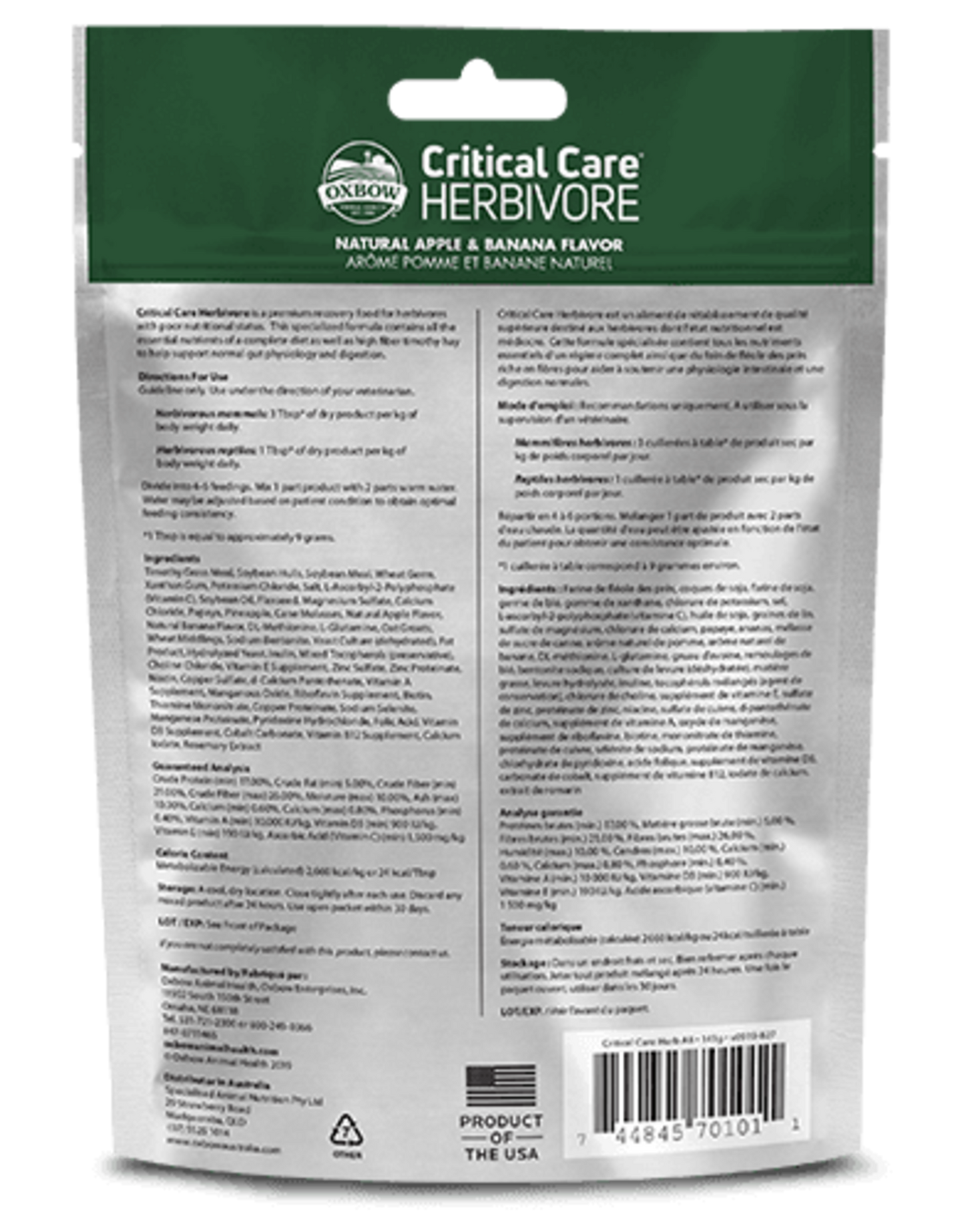 Oxbow Critical Care Herbivore 1 lb Apple and Banana
